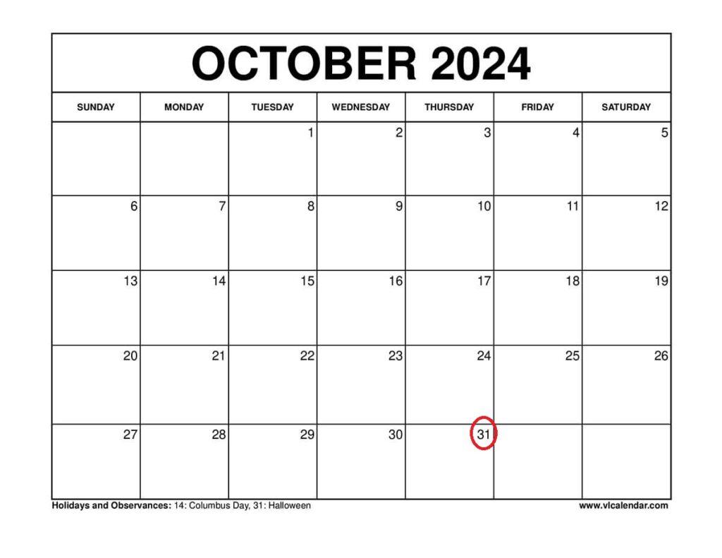October 2024 Calendar